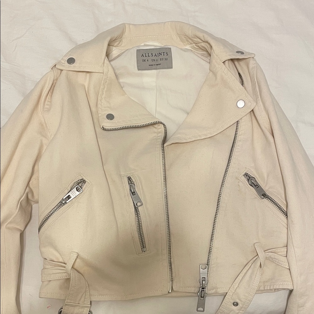 All Saints Off-White Leather Biker Jacket